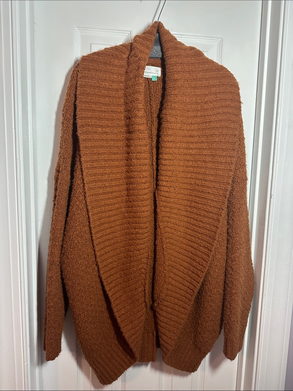 Anthropologie Rust Brown Cozy Open-Front Shawl Cardigan.   0034